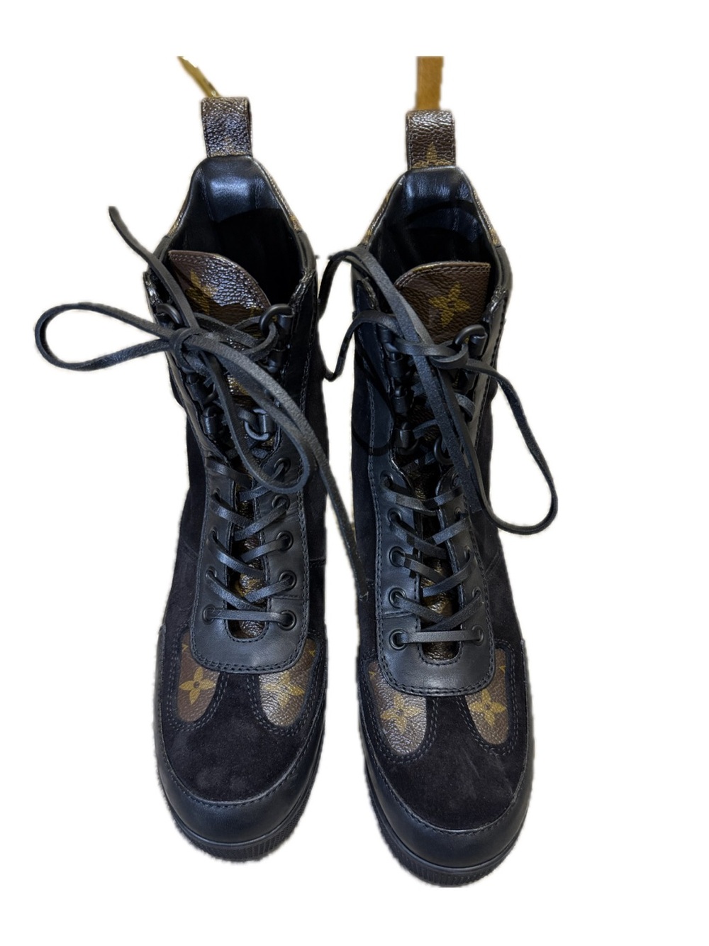 Louis Vuitton Black Monogram Lace-Up Platform Boots